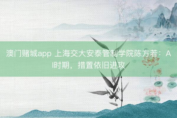 澳门赌城app 上海交大安泰管制学院陈方若:AI时期,措置依旧进攻