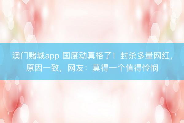 澳门赌城app 国度动真格了!封杀多量网红,原因一致,网友:莫得一个值得怜悯