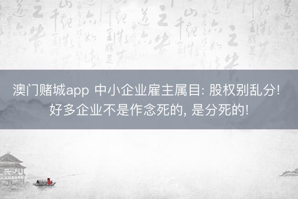 澳门赌城app 中小企业雇主属目: 股权别乱分! 好多企业不是作念死的， 是分死的!